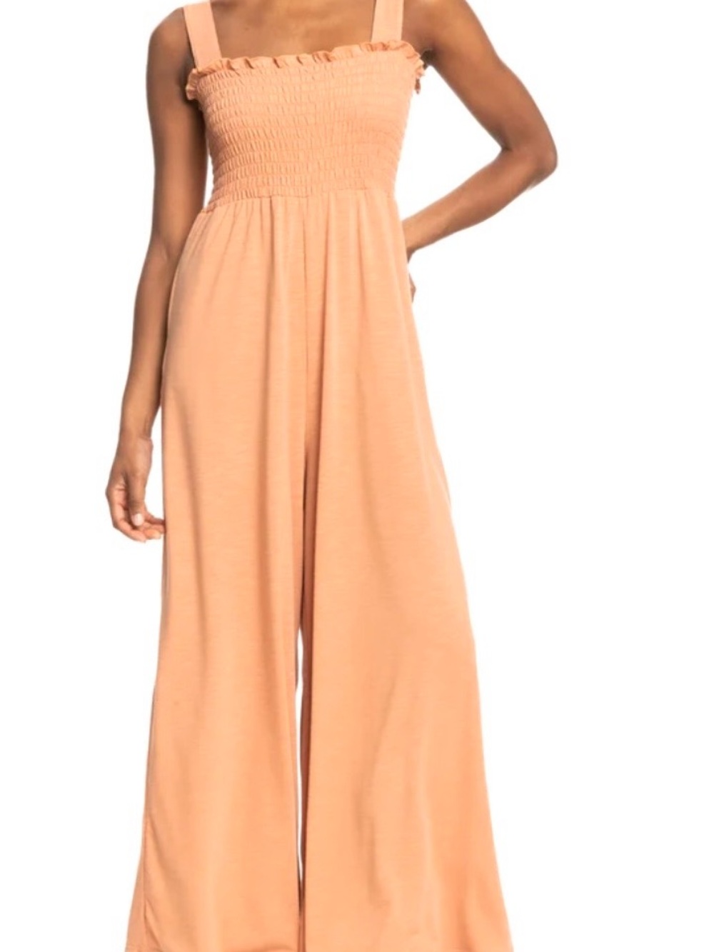 ROXY Jumpsuit Maxi Wide-Leg Smocked Bodice Straps Coral Sand Extra Small - Picture 4 of 12